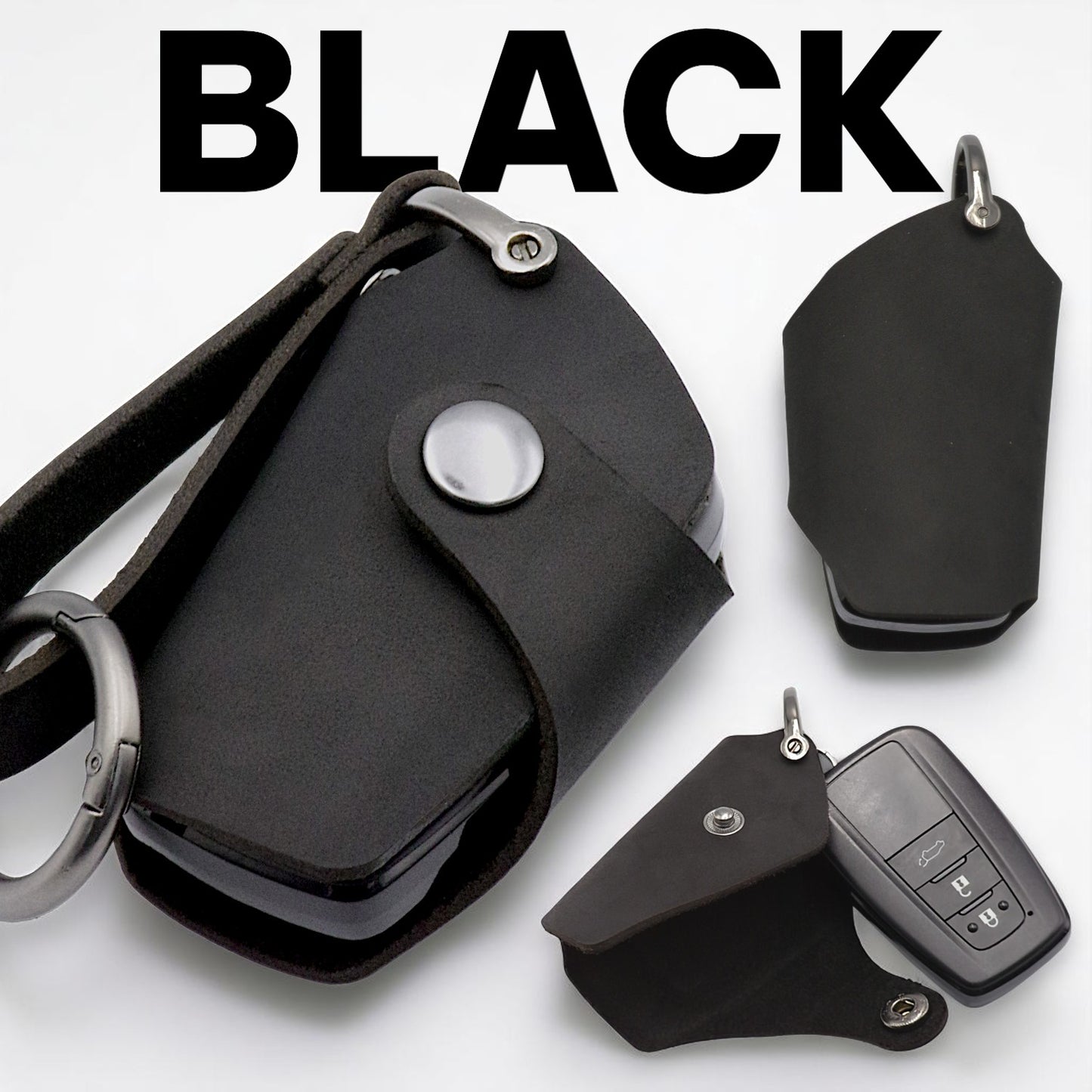 CH-R10系,RAV4,クラウン２２０系にあう本革キーカバー（BLACK）色々な角度の画像