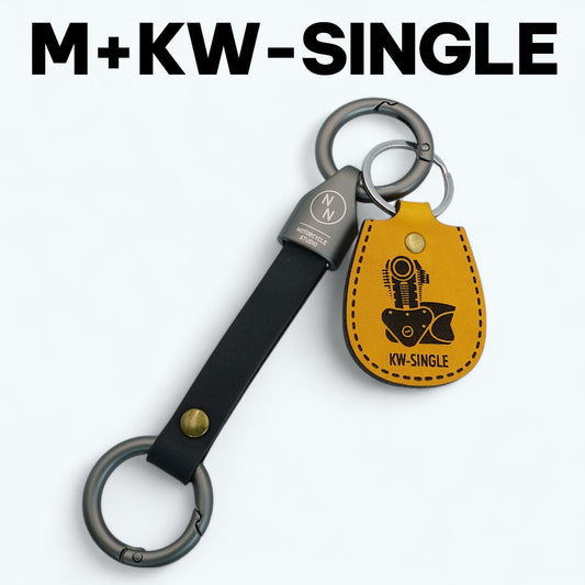 カワサキ エストレア250や250TRの空冷単気筒エンジンを模した本革キーホルダー。KW-SINGLE Mセット　クラシックな車種に最適。