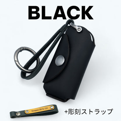 マツダ CX-5・ロードスター・アクセラ対応。高級感あるブラックレザーの彫刻ストラップ付き本革キーケース。ギフトにも最適な仕様。
