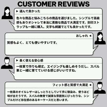 スバル レガシィ・フォレスター・XV対応のキーケース。デザイン性やフィット感、素材の質感など、実際の購入者による満足度の高いレビューを掲載した画像。