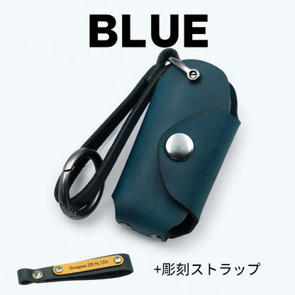 スズキ ハスラー スペーシア ワゴンR 対応 スマートキーケース 青レザー 彫刻ストラップ付き
