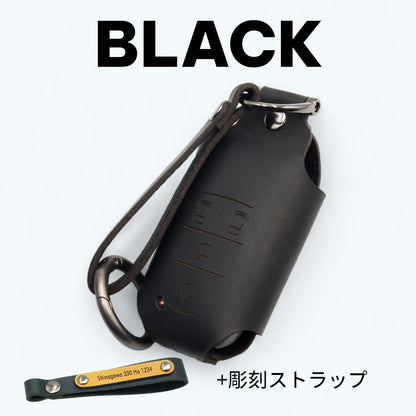ムーヴ キャンバス・ハイゼット・アトレー に対応したダイハツ用スマートキーケース（ブラック・彫刻ストラップ付き）