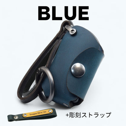 トヨタ　ノア / エスティマ / ヴォクシー　本革レザー製スマートキーケース（ブルー）彫刻ストラップ付きでプレゼントやギフトにも最適
